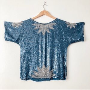 Vintage 100% Silk Sequin Beaded Blouse Top